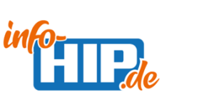 Info-HIP.de-Logo: weiß/oranger Text auf blauem Hintergrund.